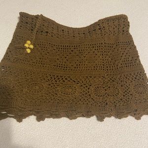 Brown Crochet Mini Skirt